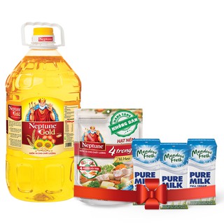 Mua Dầu Neptune Gold 5L tặng Hạt Nêm Neptune 350g và 1 Lốc Sữa Meadow Fresh Nguyên Kem  200ml*3