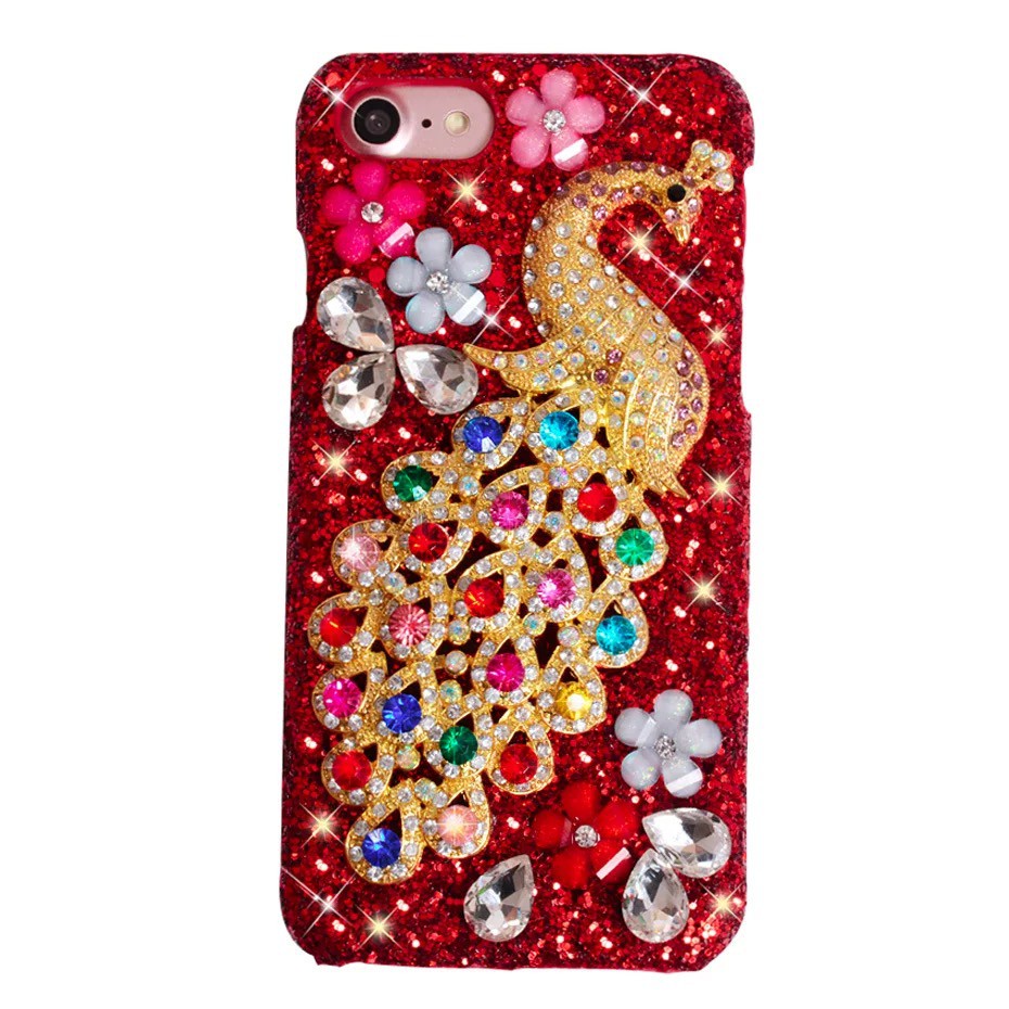 Ốp Điện Thoại Cứng Họa Tiết Chim Công Đính Đá Cho iPhone 14 12 13 11 Pro Max 6 6S 7 8 Plus XSMax XR X XS SE 2020 12MINI 13