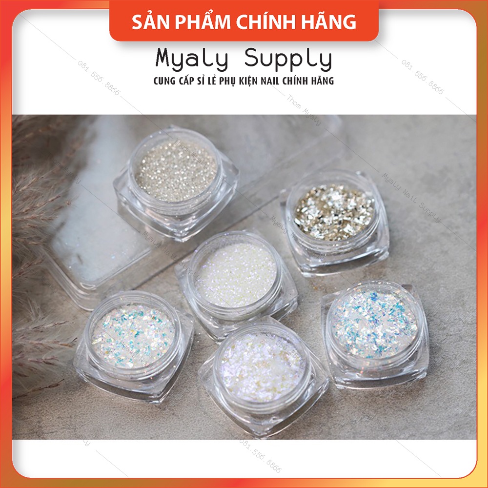 Set 6 Nhũ Nail Mix Vàng Bạc Đỏ Kim Cương