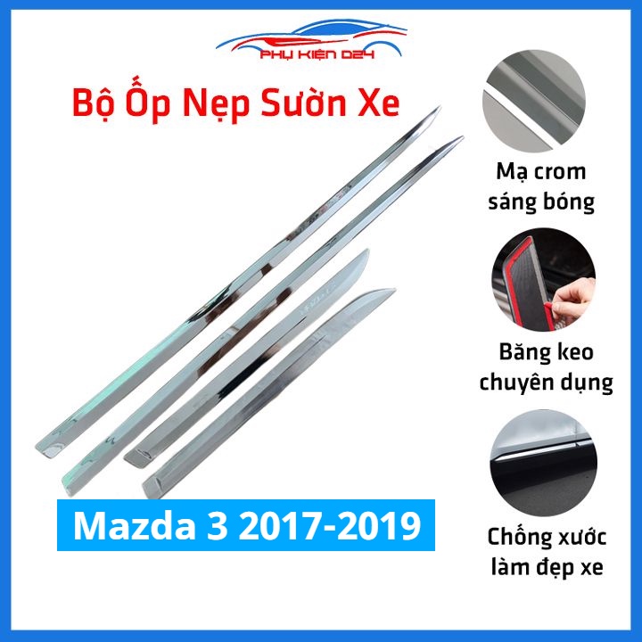 Bộ ốp nẹp sườn Mazda 3 2017-2018-2019 mạ crom trang trí làm đẹp xe