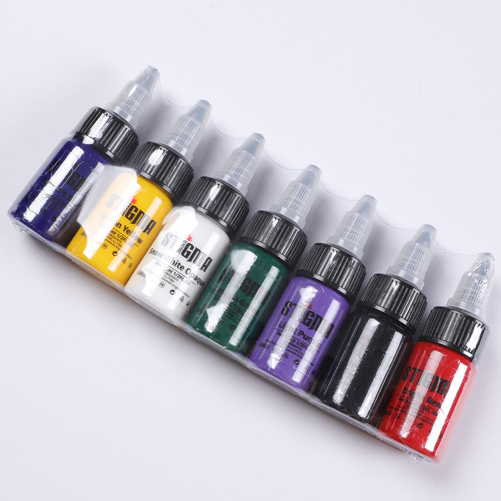 USA Stigma New Coming 7 Basic Colors Professional Tattoo Ink Set used to harvest the Kit 1/2 oz (15 ml) Natural Plant Extracts minerals, used for body coloring