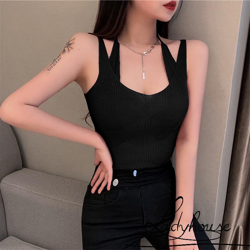 Áo Hai Dây Dệt Kim Ôm Dáng Màu Sắc Đơn Giản Thời Trang Mùa Hè Cho Nữ