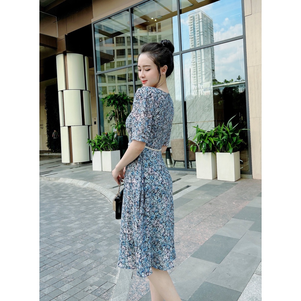 ĐẦM VOAN HOA CỔ LỆCH PHỐI VIỀN– M07