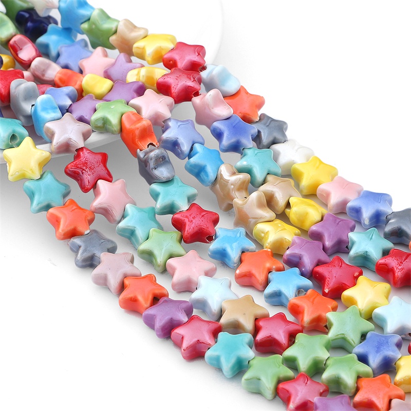 Set 10 hạt hình ngôi sao năm cánh bằng gốm nhiều màu sắc dùng làm trang sức thủ công diy