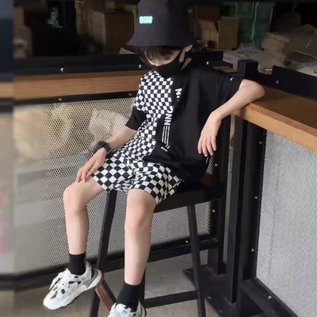 Bộ đồ bé trai CON XINH cotton  họa tiết Caro , set quần áo trẻ em từ 4 đến 10 tuổi