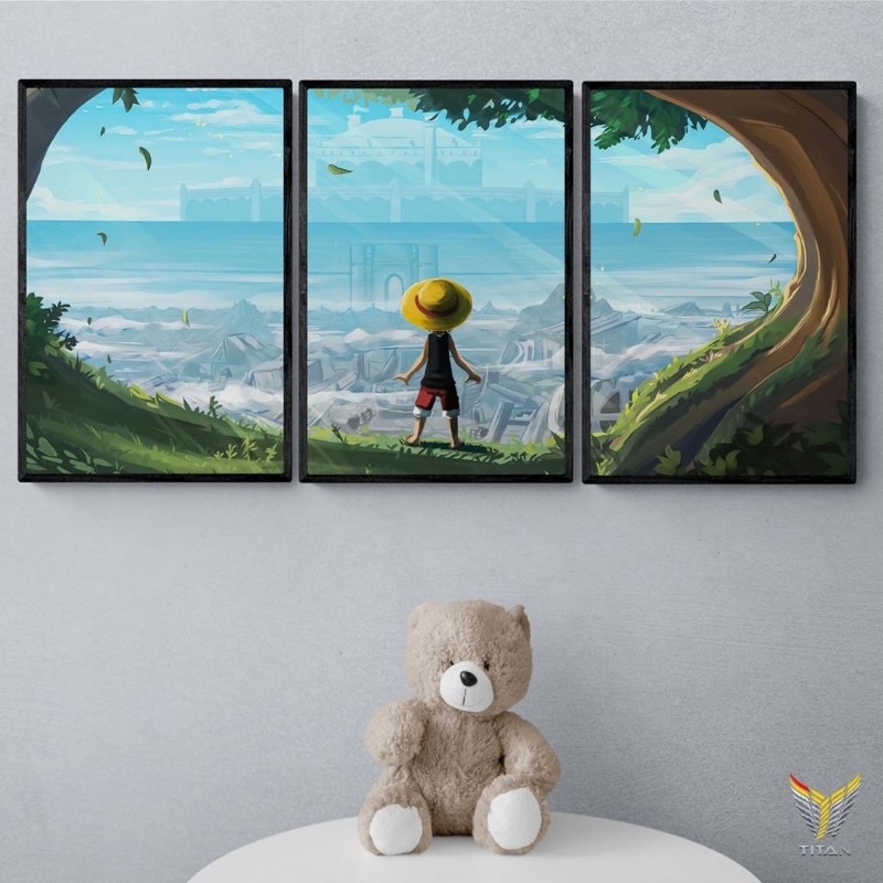 Bộ 3 Bức Tranh Onepice Tráng Gương Tặng Kèm Đinh Treo Tường Phòng Khách/ Phòng Ngủ/ Phòng Game/ Quà Tặng Tân Gia