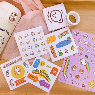 (Hình thật) Sticker gấu thỏ cầu vồng dễ thương