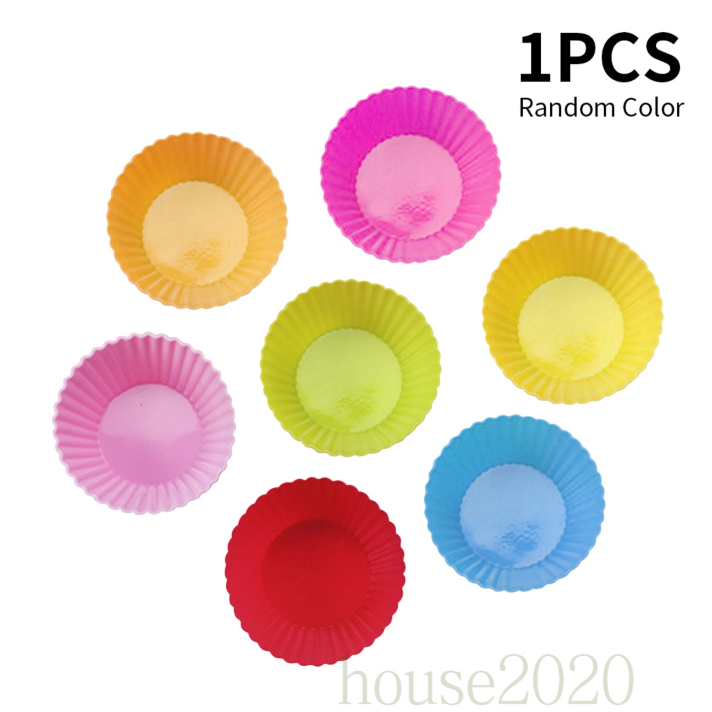 Khuôn Làm Bánh Cupcake / Socola Hình Tròn Bằng Silicon Chống Dính Diy Màu Sắc Ngẫu Nhiên 2020