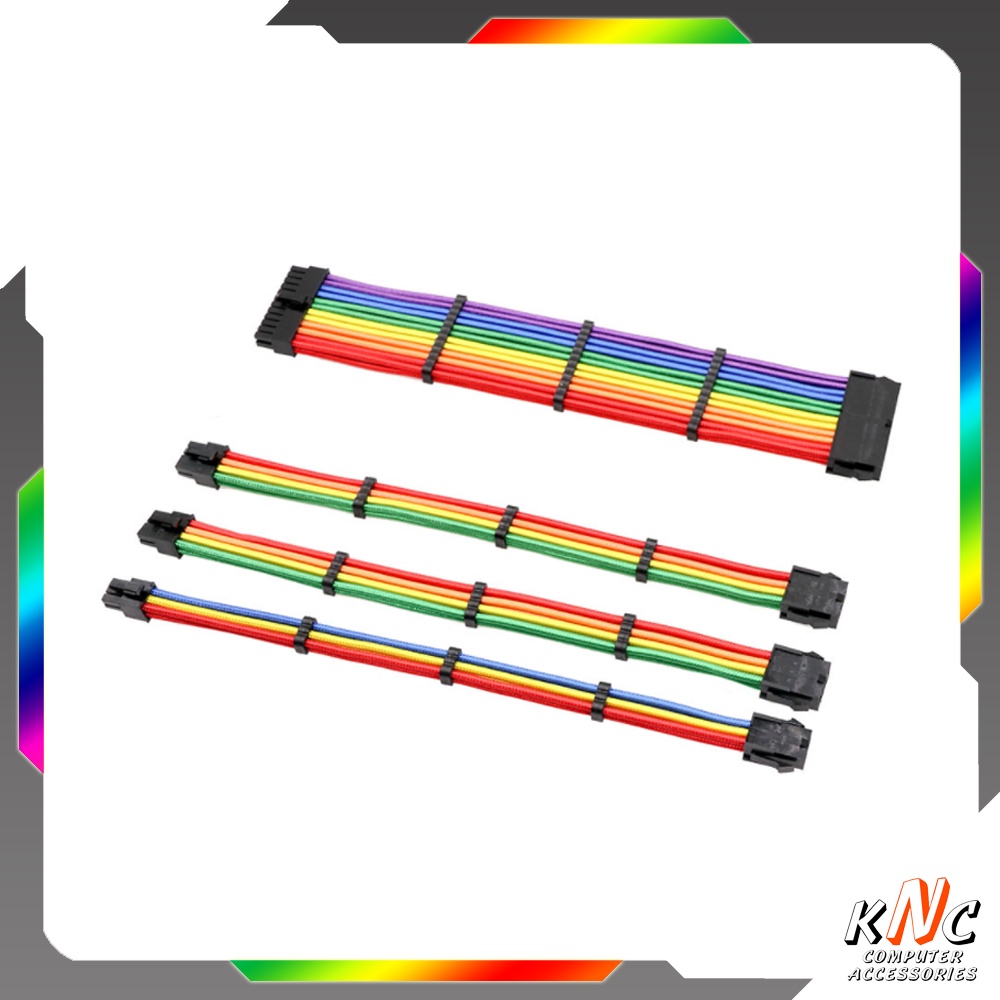 Bộ Dây Nguồn Nối Dài Bọc Dù 7 Màu Rainbow Cho Mainboard VGA CPU Có Kèm Lược Giữ Dây