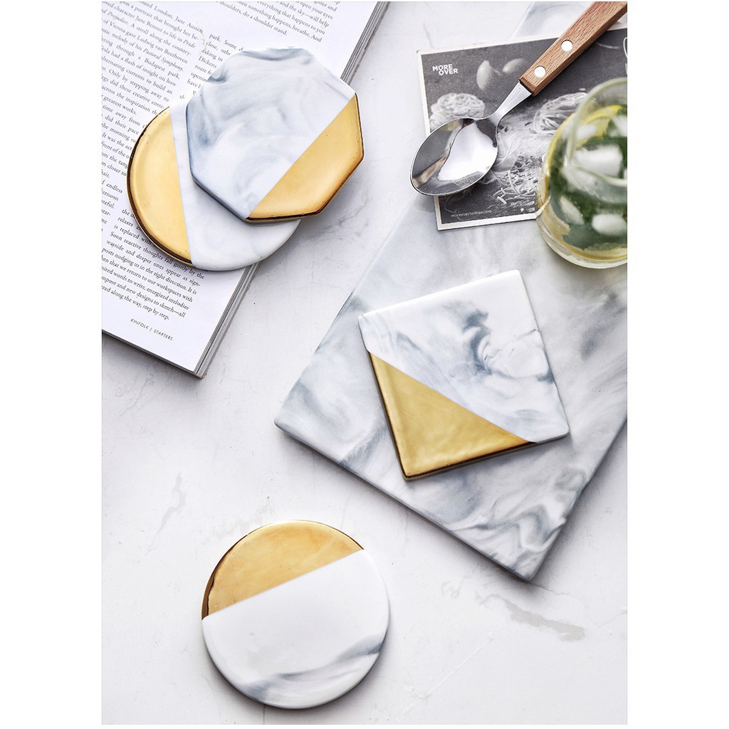 Miếng lót ly bằng gốm sứ hoạ tiết đá cẩm thạch độc đáo chất lượng cao