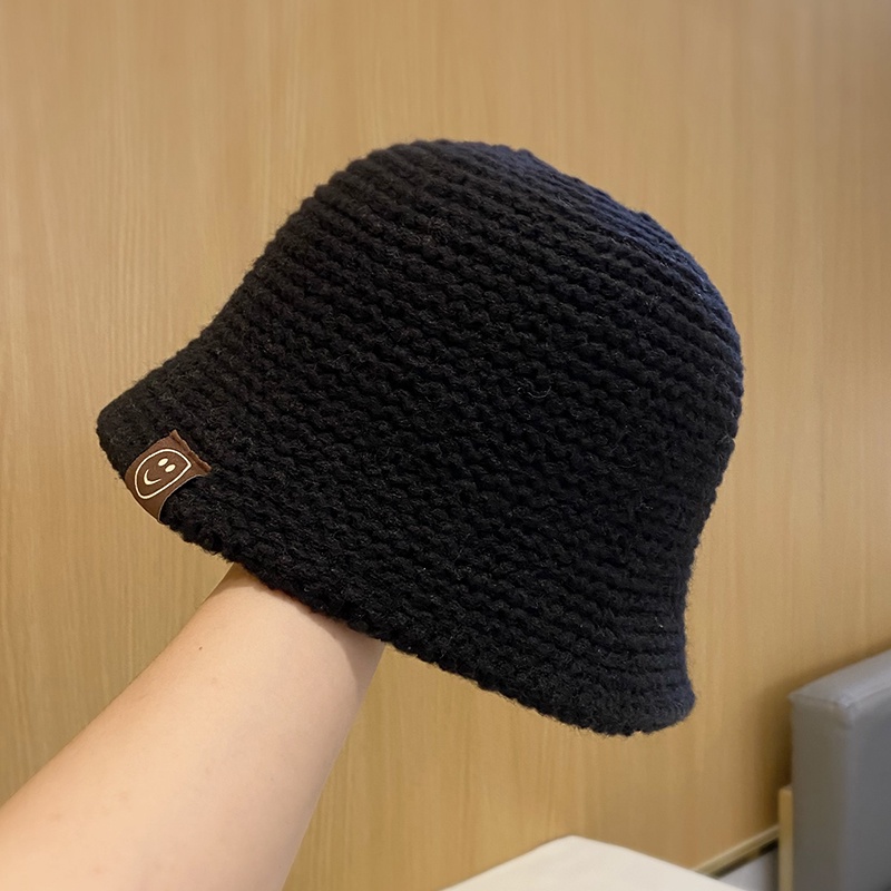 Mũ Bucket Dệt Kim Hình Mặt Cười Thời Trang Thu Đông Hàn Quốc Cho Nữ