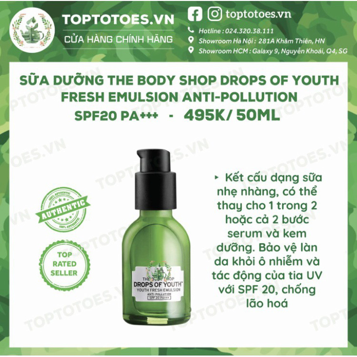 CHI ÂN HÈ Bộ sản phẩm The Body Shop Drops of Youth foam rửa mặt, essence, lotion, serum, kem dưỡng CHI ÂN HÈ