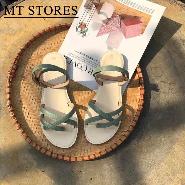 DÉP SANDAL NỮ QUAI NGANG ĐẾ THẤP - Dép sandal nữ đi học đế thấp MTSTORES400