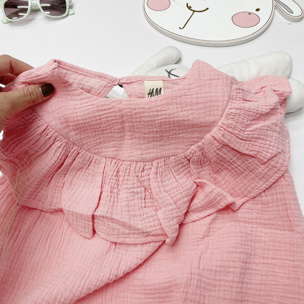 Váy H.M hồng xốp cổ bèo cực xink cho bé gái