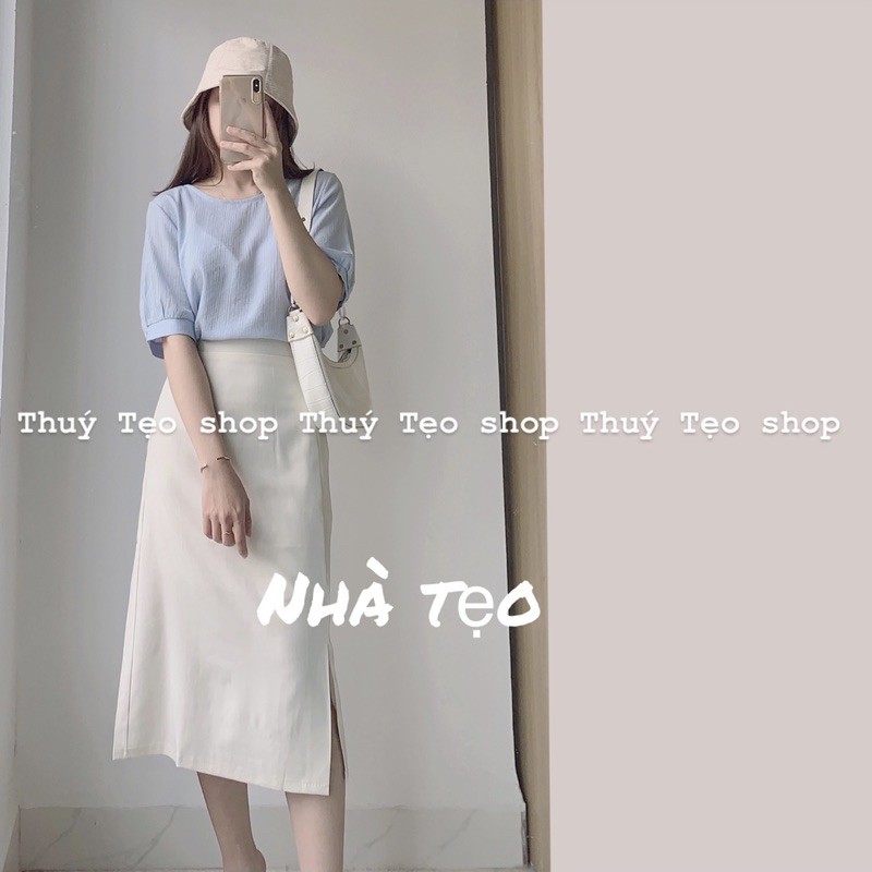 CHÂN VÁY TRƠN XẺ TÀ CẠP CHUN SAU - CHÂN VÁY TRƠN CV2904 | BigBuy360 - bigbuy360.vn