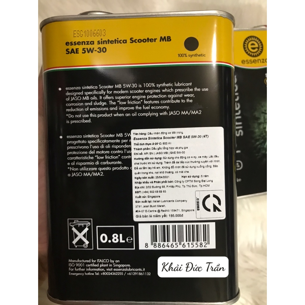 Nhớt Essenza 5w30 800ml cho xe tay ga