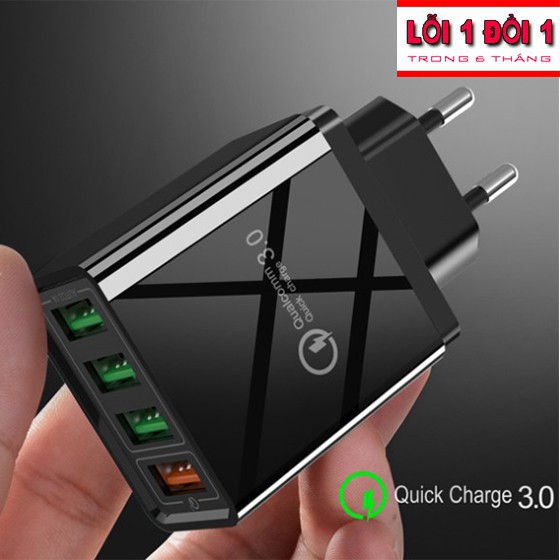 [𝑺𝒊𝒆̂𝒖 𝒏𝒉𝒂𝒏𝒉] Củ sạc điện thoại siêu nhanh hỗ trợ Quick Charge QC3.0 - 4 Cổng USB l Củ sạc hỗ trợ đèn led