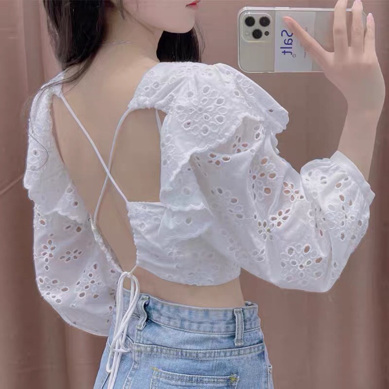 Ao croptop bigsize hở lưng chất xô thêu cao cấp  NQ0922