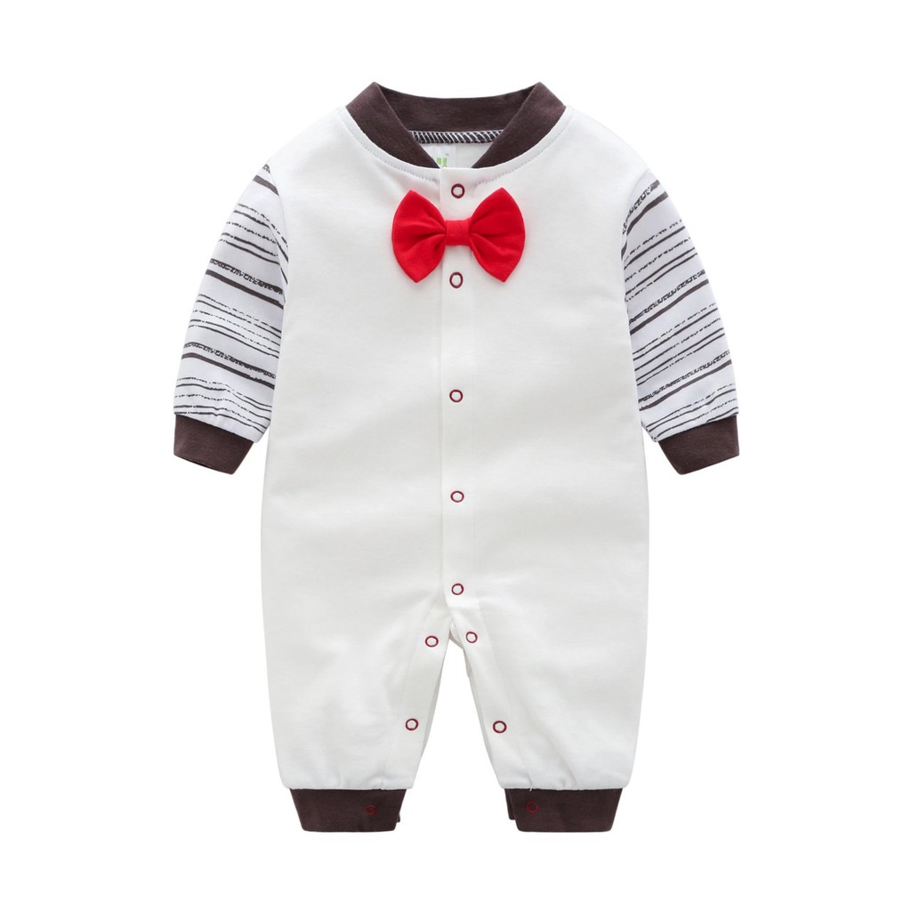 Body dài tay liền thân thắt nơ, bodysuit dài tay cotton cho bé trai và bé gái sơ sinh từ 3-14kg, hàng xuất nhật - BD37