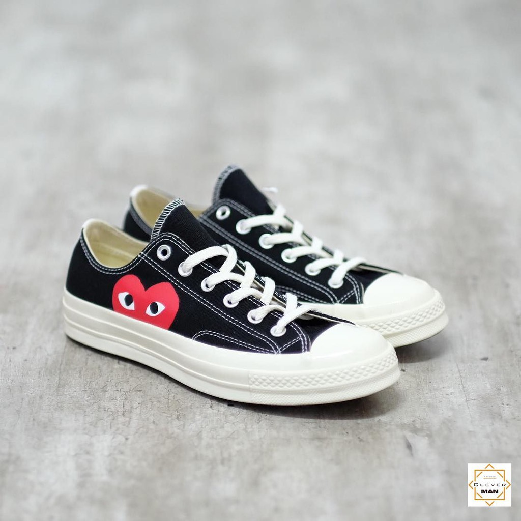 (FULLBOX) Giày thể thao CV Chuck Taylor All-Star 70s Comme des Garcons PLAY Black (1970s CDG) đen thấp cổ in trái tim