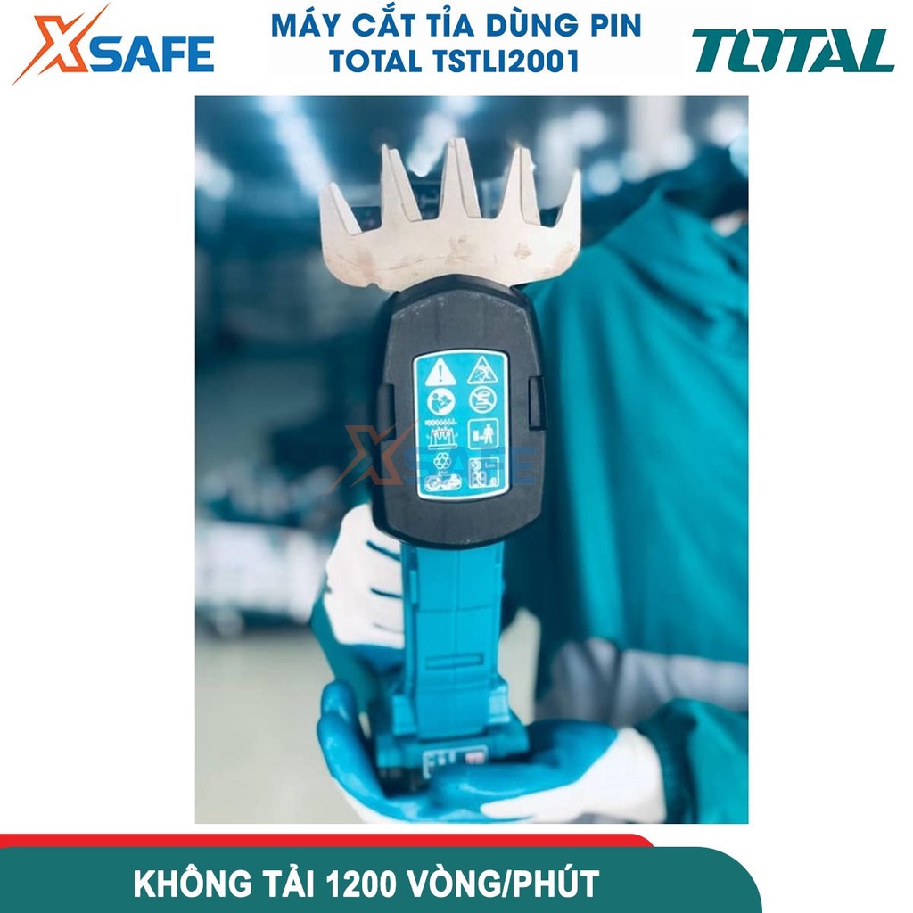 Máy cắt hàng rào dùng pin 20V TOTAL TSTLI2001, chiều rộng máy cắt của tông đơ 200mm,chiều rộng lưỡi cắt cỏ 100mm