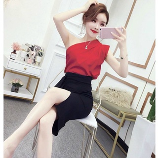 Áo phi lụa lệch vai mịn đẹp sang chảnh y hình u789