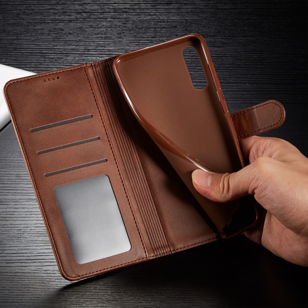 Bao da điện thoại màu trơn có ngăn đựng thẻ cho Samsung M10 A10 A50 A70 A01 A50s A30s A70s | BigBuy360 - bigbuy360.vn