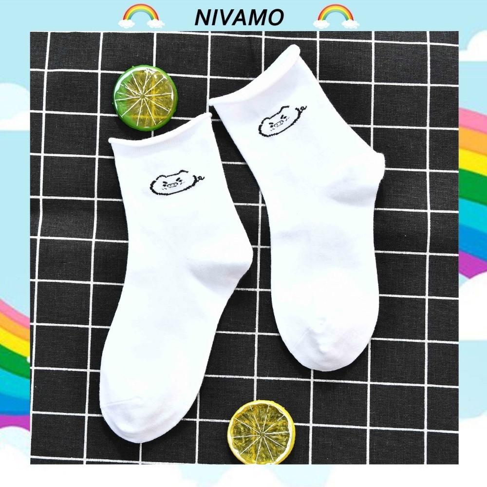 Vớ cao cổ trắng Nivamo tất nữ cute phong cách hàn quốc hình chú gấu TN133