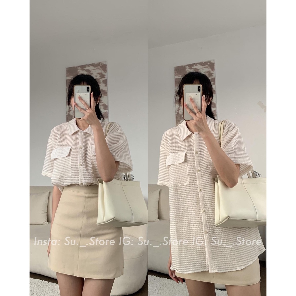 Áo sơ mi cộc tay kẻ nổi 2 túi trước 30Aosomilencotui