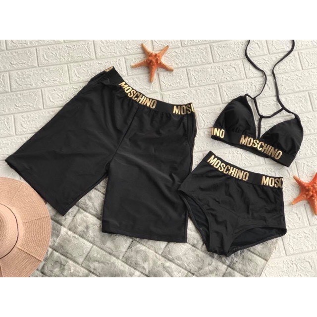 Set Đồ Bơi Cặp Viền Chữ Sang Trọng, Bộ Bikini Đi Biển Nam Nữ Dây Chéo Sexy [Ảnh Chụp Thật] - OS037