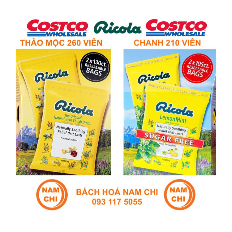 [DATE MỚI] Kẹo Ngậm Ho Ricola Hương CHANH BẠC HÀ và THẢO DƯỢC Không Đường - Hàng Mỹ