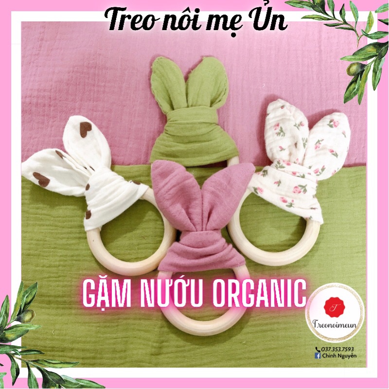 Vòng gỗ gặm nướu tai thỏ organic cho bé