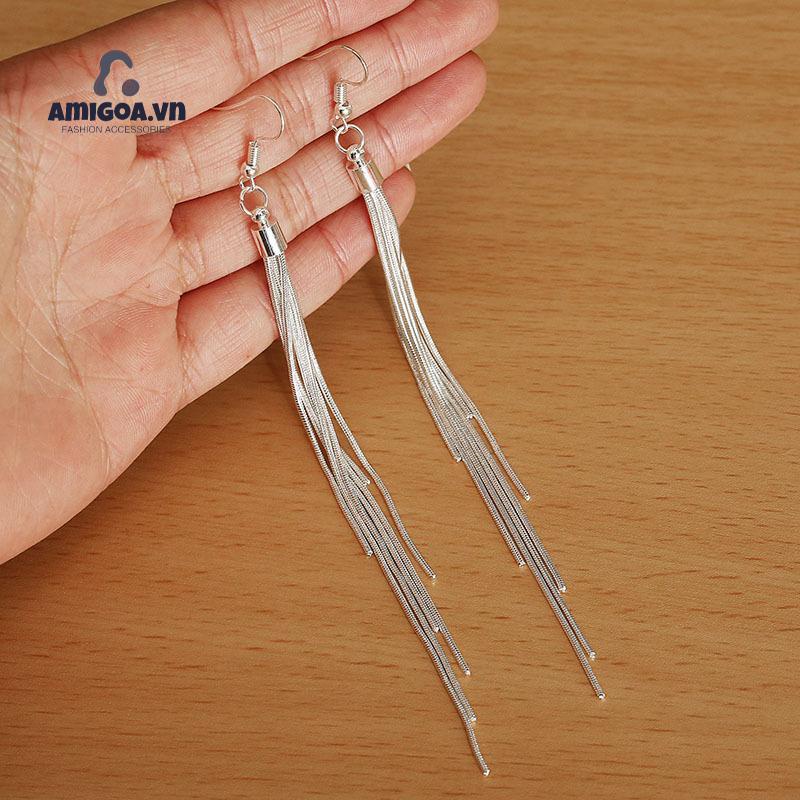 Bông Tai Dáng Dài Phối Tua Rua Đơn Giản Sáng Tạo Cho Nữ