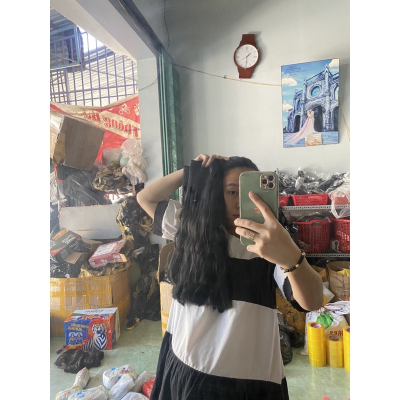 Tóc giả kẹp🥰 freeship 50k🥰 tóc chữ u xoăn xù sóng 3 trục ngắn 47cm cao cấp