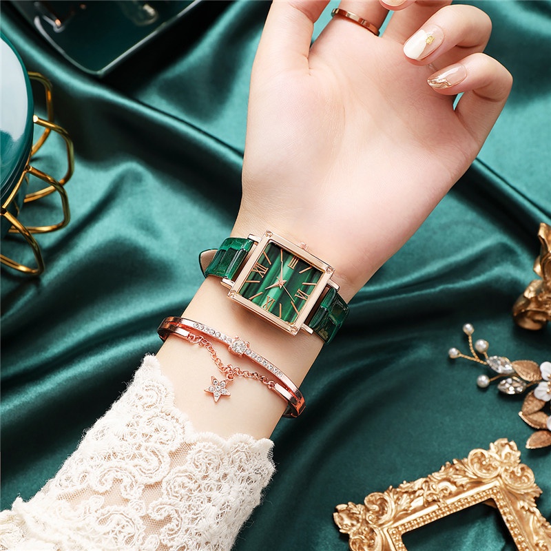 Đồng Hồ Quartz Nữ Mặt Vuông Dây Da Thời Trang