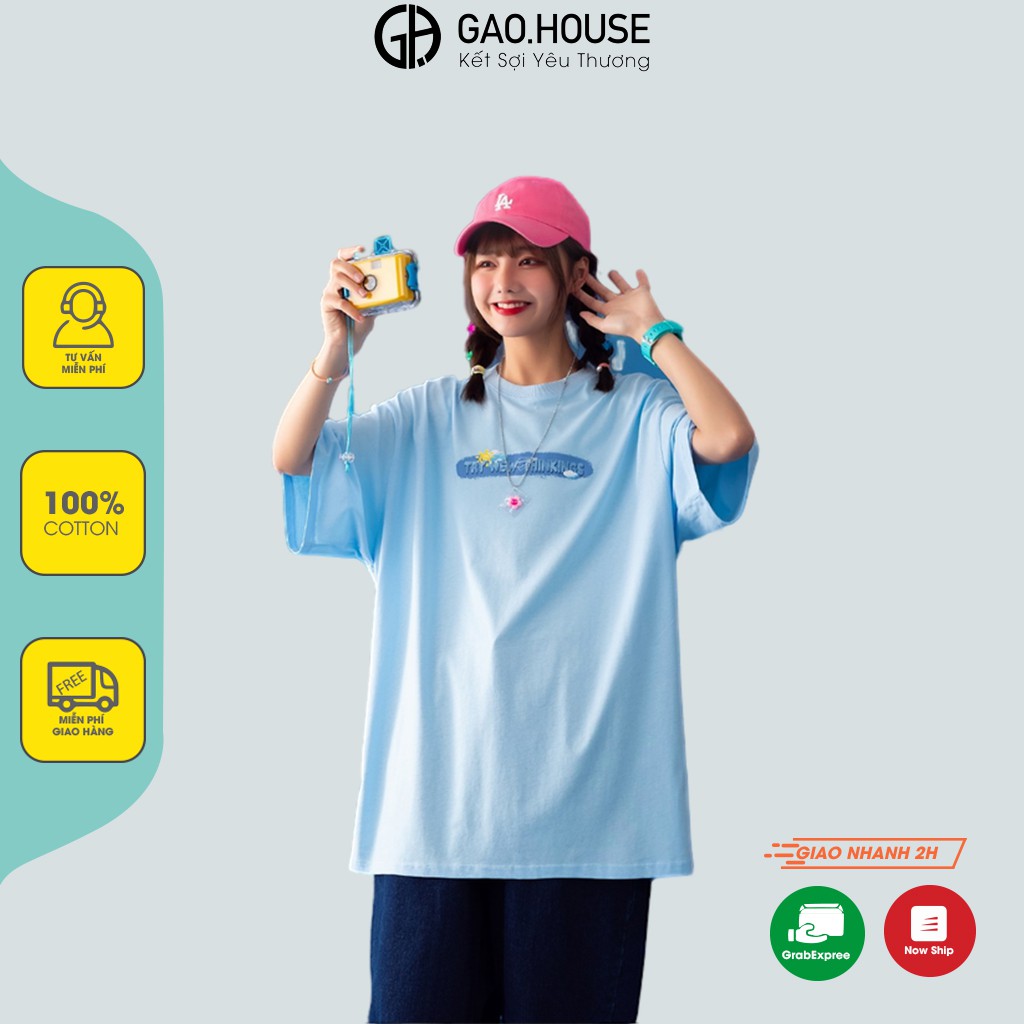 [Mã BMLT35] Áo thun nam nữ oversize Gạo House phong cách unisex form rộng tay ngắn, cổ tròn TRT Thinkings hoa lá [v213]