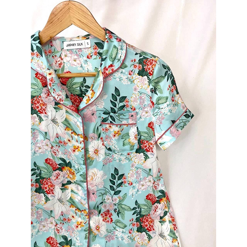 JAPAN SILK - Bộ cộc pijama lụa Nhật họa tiết lá cành duyên dáng