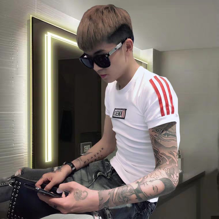 ÁO THUN NAM CAO CẤP VAI PHỐI SỌC THÊU NGỰC ÁO | BigBuy360 - bigbuy360.vn