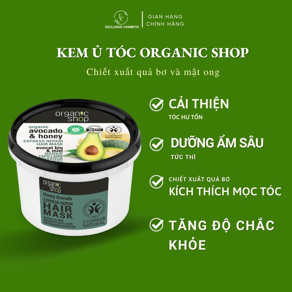 Kem ủ tóc phục hồi hư tổn Bơ Mật ong Organic Shop Hair Mask Honey &amp; Avocado 250ml