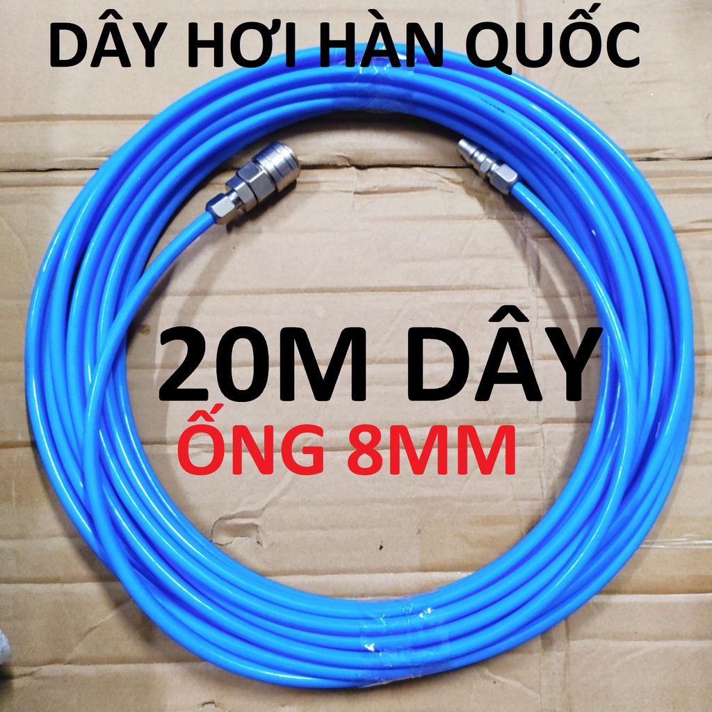 Dây hơi thẳng 20m PUSAN Hàn Quốc, dây 5x8mm, kèm bộ đầu nối nhanh cao cấp (SS1960) (SS6704)