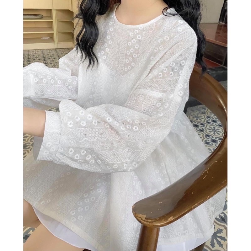 Áo Babydoll Thêu Hoa Nổi Ulzzang