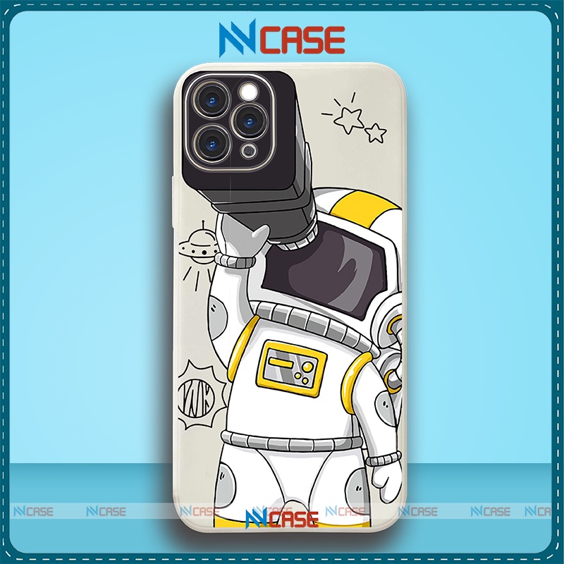 Ốp lưng iPhone Phi hành gia Cute cạnh viền vuông silicon mềm dẻo cho iphone 6/6s/7/8/X/XS/11/12/13 Pro Plus Max