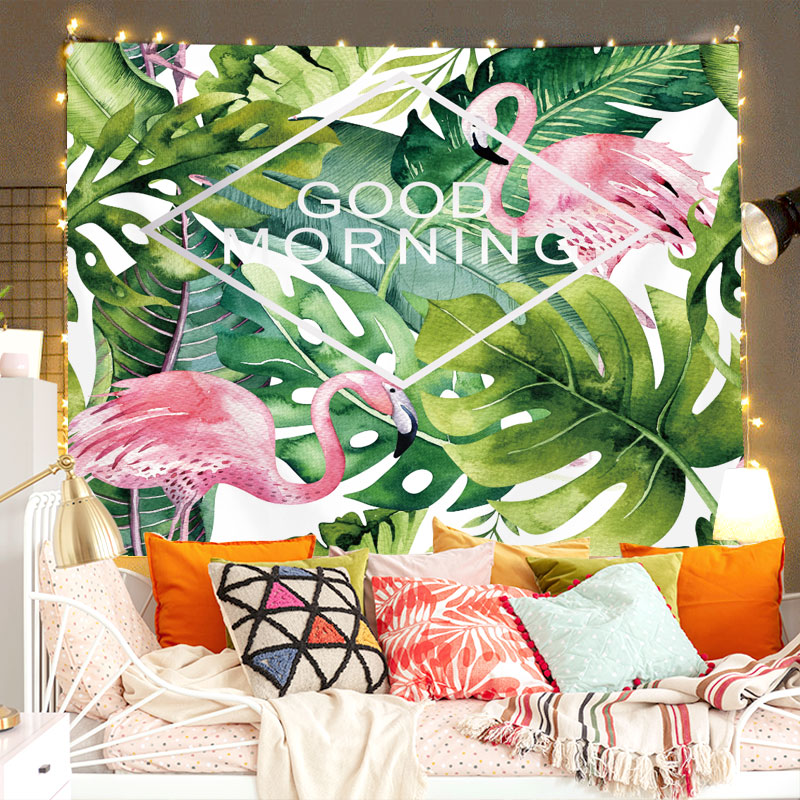Flamingo cây xanh nhiệt đới phòng ngủ phòng vải trang trí đầu giường vải treo tường cải tạo tranh treo ảnh chụp ảnh trực tiếp vải nền J20