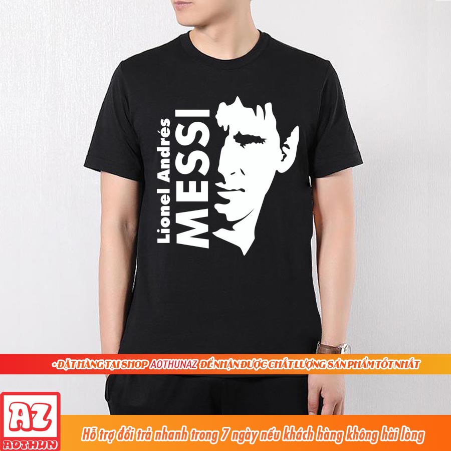 Áo thun màu đen in hình Lionel Messi thiết kế độc đáo M2625