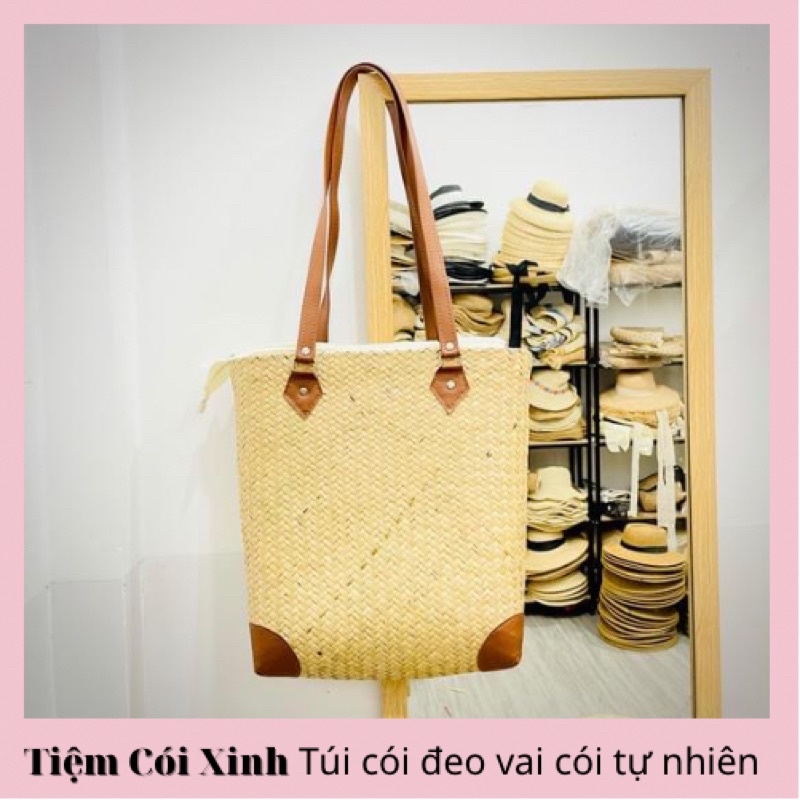 Túi Cói To Cỏ Bàng Đeo Vai Dây Da Đi Biển, Công Sở Phom Vuông Vắn Siêu Xinh