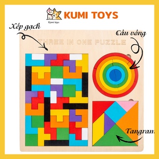 Đồ chơi xếp hình 3in1 bằng gỗ cho bé phát triển trí thông minh Kumi toys