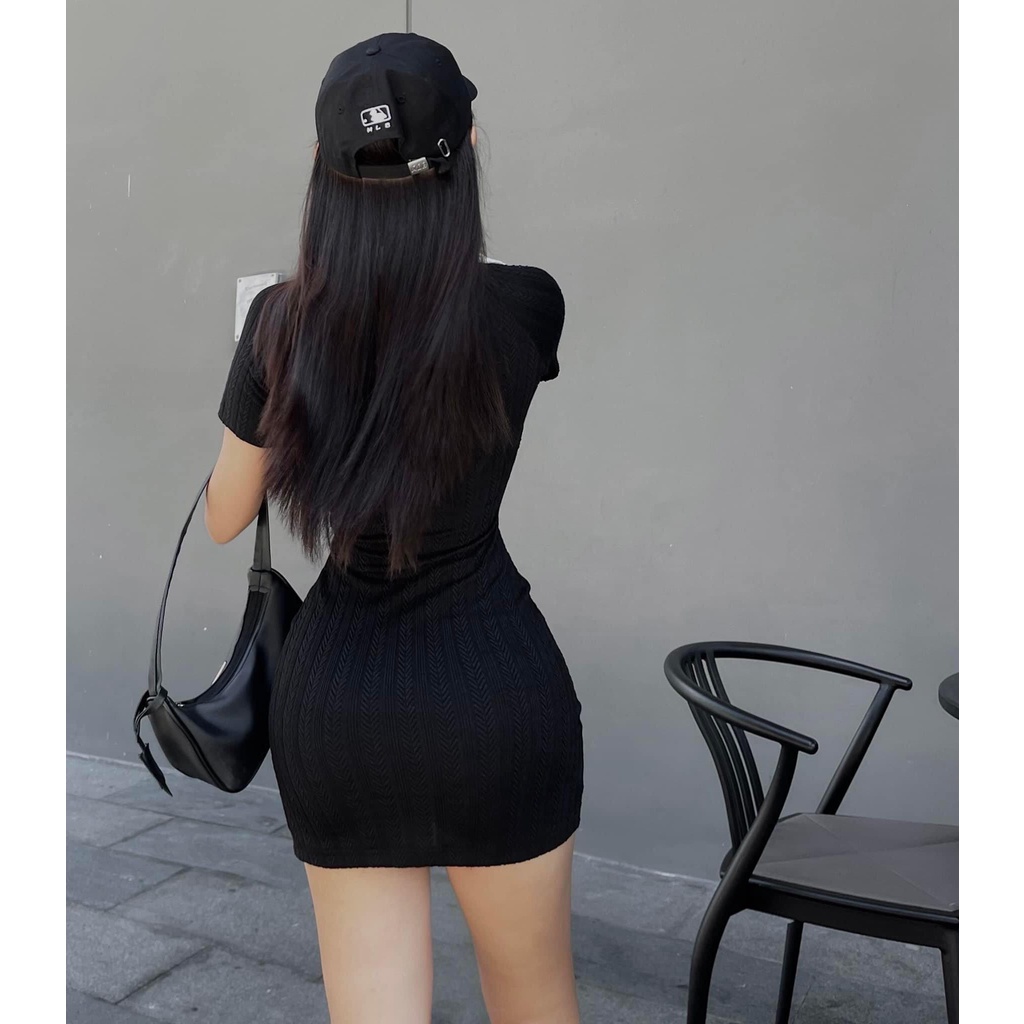 ĐẦM BODY THUN BÔNG LÚA CỔ POLO NÚT MÀU KÈM ẢNH THẬT