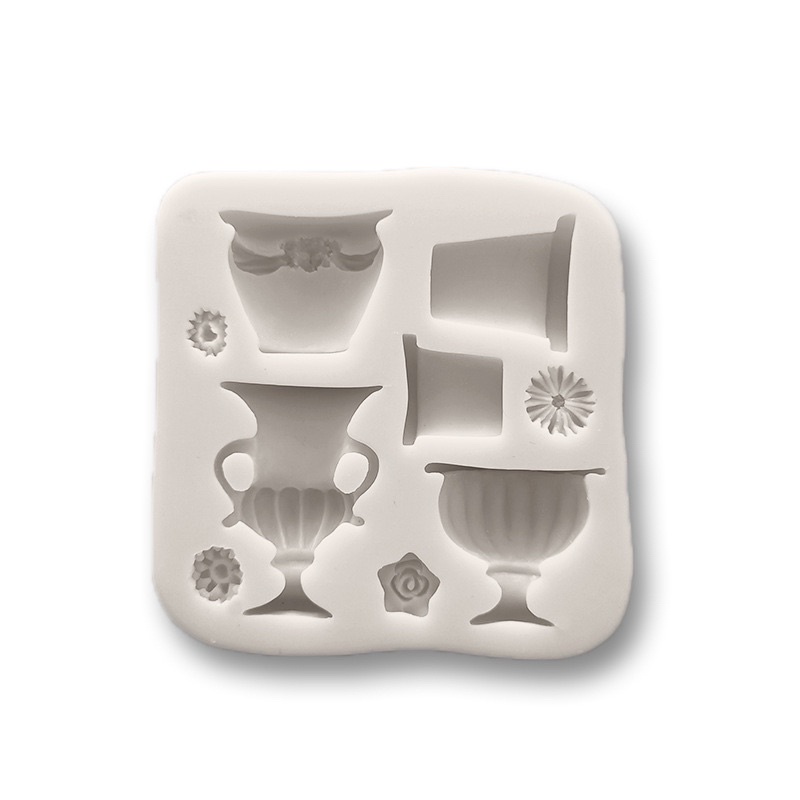 khuôn silicon chậu hoa trang trí bánh hàng đẹp