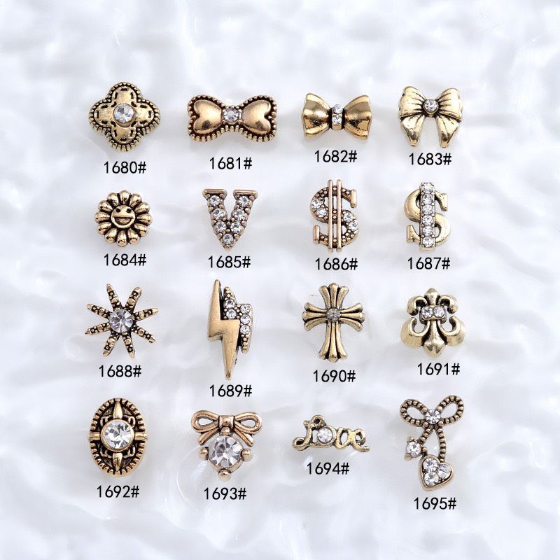 Charm nơ,charm màu vàng đồng gắn trang trí móng tay chọn lẻ cái