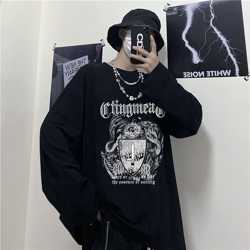 Áo Thun Tay Dài oversize In Họa Tiết Chữ Thập Phong Cách hip hop Thời Trang Cho Nam Và Nữ y2k Goth